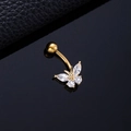 Golden butterfly belly button ring with sparkling white zircon and dangling tassels - Butterfly with Tassel Gold