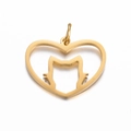 Golden stainless steel heart-shaped charm with hollow cat outline for DIY jewelry making - Gold Color Cat