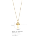 Collar de cruz en acero 316L dorado con piedras de circón y dimensiones detalladas - Cruz G03