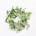 Artificial eucalyptus and white berry candle ring wreath for party and home decoration - Babysbreath Eucalyptus Candle Ring / Green and White