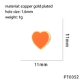 Detailed specs of 11mm orange heart copper bead with gold plating and 1.6mm hole - Orange (PT0052)