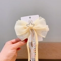 Sweet light yellow bow hair clip with lace ribbons and crown rhinestone accent - Style 6 Chiffon Ribbon Bow Clip