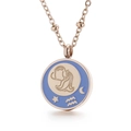Rose gold zodiac coin necklace with light blue enamel, crescent moon and star pendant - Aquarius (KN196871-K)