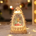 Vintage white Christmas tree snow globe lamp with red truck and sparkling glitter inside - White Tree Truck with Tree