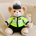 Soft plush traffic police teddy bear wearing a high-visibility neon green uniform - Brown Rabbit Plush Traffic Police Style