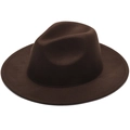Classic British style wide brim wool felt jazz fedora hat in dark brown color - Plain Flat Brim Without Rope / Coffee