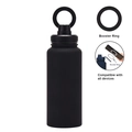 Matte black stainless steel sports bottle with magnetic phone holder lid and booster ring - 1 L / Black