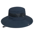 Navy blue breathable wide brim outdoor hat with side mesh and adjustable chin strap - Adjustable / Navy Blue