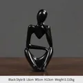 Minimalist black resin thinker statue, Model B abstract figure sculpture, 13cm height - Black Thinking Left