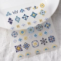 5D Bohemian embossed nail art stickers with blue and yellow floral geometric patterns - Blue Yellow Vintage Mandala Style (TS-074)