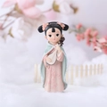 Pink embroidery qipao girl figurine with mint cloak holding lute ornament - Style 060-4 Pipa Small