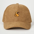 Brown corduroy baseball cap with cute embroidered duckling wearing sunglasses design - Adjustable / Khaki