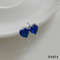 Elegant blue heart zircon stud earrings with silver dripping metal design and artistic style - Silver Earrings + Blue Zircon (D1874)