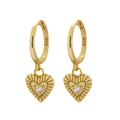Golden S925 silver heart hoop earrings with sparkling center stone and striped texture - Gold (Style D-Radiant Heart)