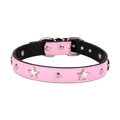 Collare per cani in pelle rosa con borchie a stella argentate e fibbia regolabile - S (1.5x30cm) / Rosa