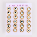 24pcs round blue evil eye stud earrings set in gold stainless steel on white card - Lace Gold Frame White (12 Pairs Set)