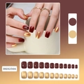 Detail of BKS2566 press-on nails in burgundy red and gold glitter with hand demo - BKS2566 Cat Eye Stone Style