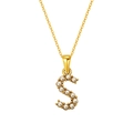 18K gold plated stainless steel necklace featuring a letter S pendant with pearls - Letter S (S-P149-S)