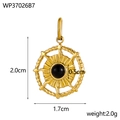 Golden sun-shaped pendant with black round gemstone center and measurement markers - Black Agate Style (WP37026B7)