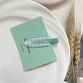 Set of two candy-colored green hair clips with pink checkered patterns on card - Pink and Green Plaid