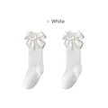 Chaussettes hautes blanches en coton peigné pour filles avec grands nœuds en satin - Taille S (0-1 ans) / Blanc