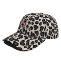 Detailed view of pink Baby Belle embroidery on a trendy leopard print cotton baseball cap - M (56-58cm) / Embroidery Leopard / Khaki