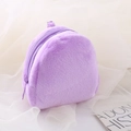 Plush purple coin purse with zipper and metal hook keychain for storage and decoration - Purple