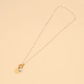 Detail of gold chain necklace featuring white beads and scallop shell pendant - Shell Pearl OT Buckle Style(4#) / Gold