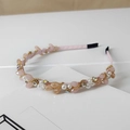 Detail of pink satin headband with marquise resin beads, pearls and crystals - Style SJ003 / Beaded Chain Pink