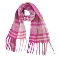 Pink and white plaid scarf with thick tassels made of soft loop yarn for winter - Rose Red