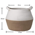 Two-tone cotton rope storage basket in cream and brown with sturdy woven handles - Yellow+White Diameter 30-37cm