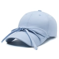 Baby blue baseball cap featuring a decorative ribbon bow on the front panel - Sky Blue