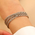 Silbernes mehrlagiges Seilkette-Armband für Damen im minimalistischen gestapelten Design - Silber Mehrlagige Seiltexturkette (7608)