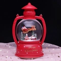Red retro Christmas lantern with Santa in sleigh snow globe and Merry Christmas text - 2368 Auto-Snow B Riding Deer