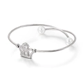 Silver crown charm bracelet with white pearls and twisted steel wire band for women - Steel (KB116531-KFC)