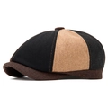 Klassische amerikanische Vintage Newsboy-Mütze aus Wolle in Schwarz, Camel und Braun - Verstellbar / Color Block