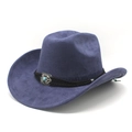 Detail of grey-blue suede cowboy hat featuring woven leather band and turquoise ornament - M (56-58cm) / Navy Blue