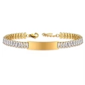 Pulsera de acero dorado con circonitas y placa de metal grabable para personalización - tenis pulsera / Dorado