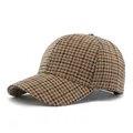 Classic houndstooth baseball cap in brown and black wool blend with a curved brim - Adjustable / Khaki