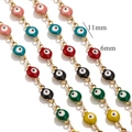 18K gold plated stainless steel evil eye chain featuring vibrant multi-color beads - Multicolor-Gold