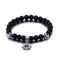 Vintage nautical beaded bracelet with matte black stones and silver anchor charms - Nautical Anchor & Helm Style (KB92957-BD)