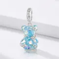 Blue S925 sterling silver teddy bear charm with iridescent finish and zircon stars - Bear (SCC2754-LB) / Gradient Blue