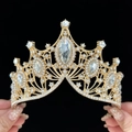 Golden Baroque bridal crown with sparkling clear crystals and marquise stones - Standard Size / Gold White Zirconia