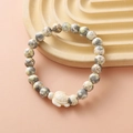 Unisex beaded bracelet with grey-white marbled beads and a white sea turtle charm - Grey White Yellow Crackle White Turtle Bracelet