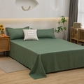 Sage green washed cotton bedding set with one flat sheet and two pillowcases - Pillowcase (Single) / Dark Green