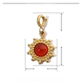 Detailed dimensions of a gold sun pendant made of stainless steel with a red natural stone - YF182-4 Red Round
