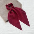 Elegant wine red satin scrunchie with long ribbons in premium pleated chiffon fabric - 10# Red