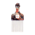 Hair styling pick comb with vintage female illustration and metal steel needles - K3 / Retro Woman Portrait