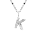 Silver stainless steel necklace with 'K' letter pendant and sunburst texture detail - Letter K / Silver