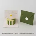 Pop-up birthday card with green 3D cake design, matching envelope and sealing sticker - Design D-HK8006